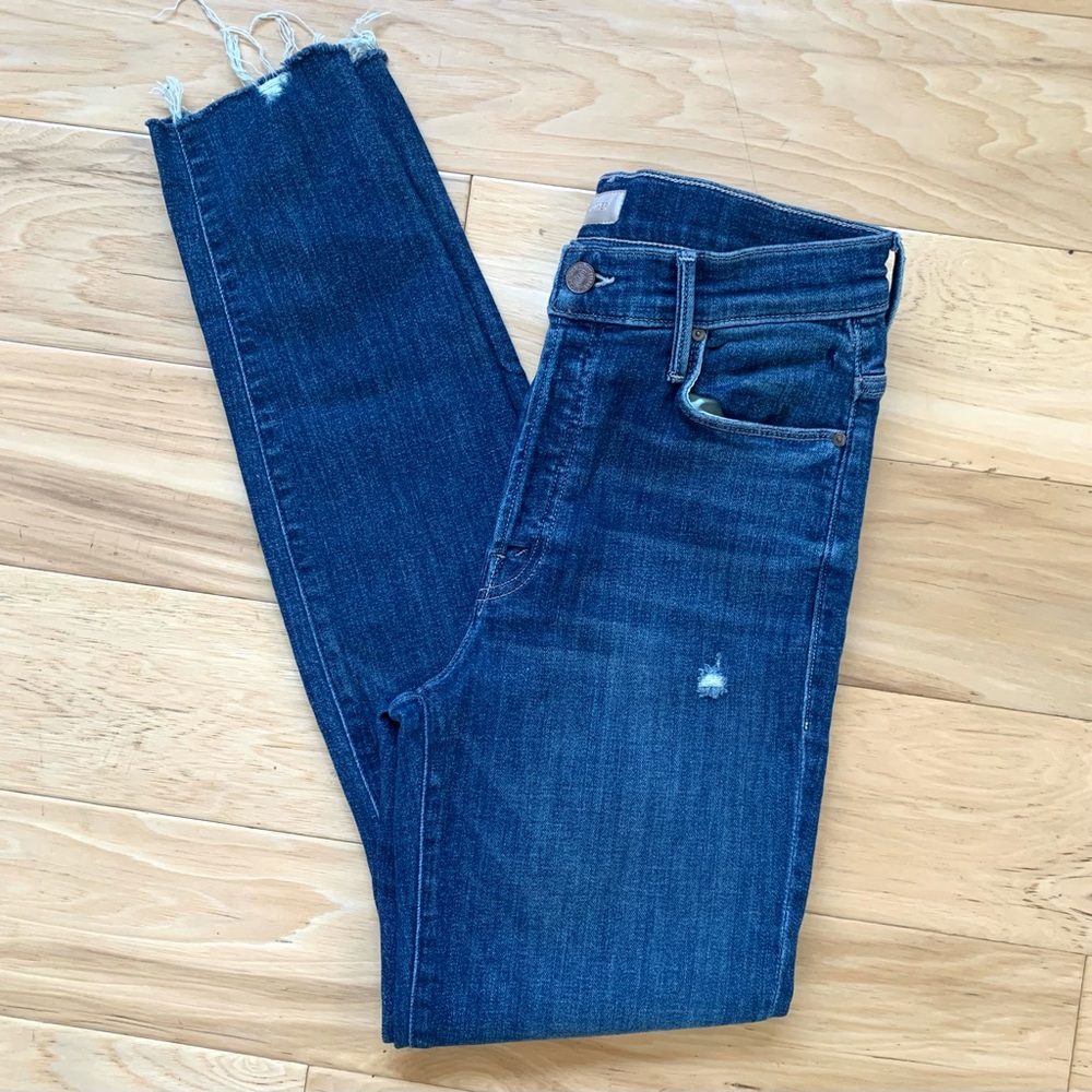Mother Jeans The Stunner Chew Distressed Button Fly Skinny Ankle Crop Size 28